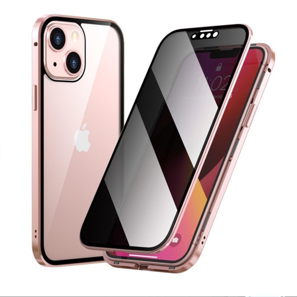 Sekretess Magnetisk metall stötfångare Anti-kikar case kompatibel med Iphone 15 Pro, dubbelsidigt härdat glas cover Pink For iPhone 15 Pro
