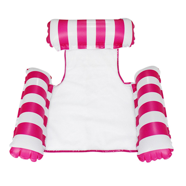 Fällbar poolvattenstol uppblåsbar hängmatta strandlounge stolar sjö utomhus PVC mjuk nylonnät flytande säng rose red A4