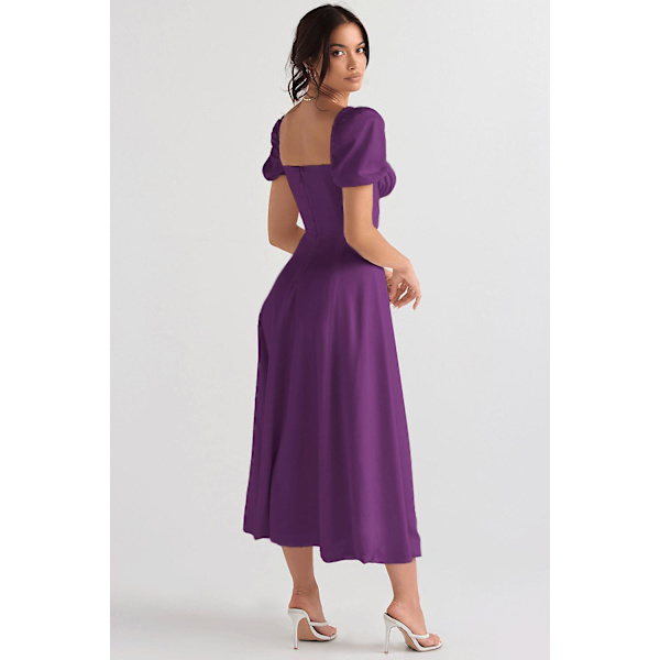 Blommönstrat print ärmlöst rynkad byst delat lår Boho midiklänning Carmen print bustier solklänning Purple Dress Asia S   EU XS