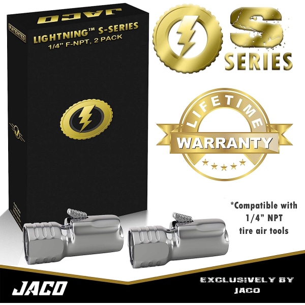 JACO Lightning S-serien däckluftchuck - 1/4&#34; F-NPT | Open Flow (2-pack)