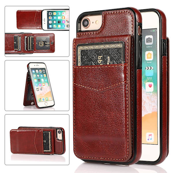 För Iphone 7 / 8 / Se (2020) / Se (2022) Korthållare Phone case Kickstand Pu Läder + Tpu cover Brown