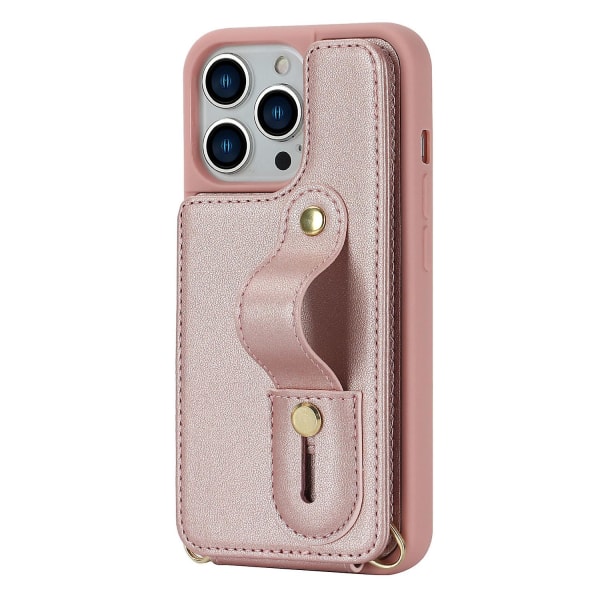 Korthållare Cover till Iphone 13 Pro , Armband Kickstand Läder+tpu Phone case Rose Gold