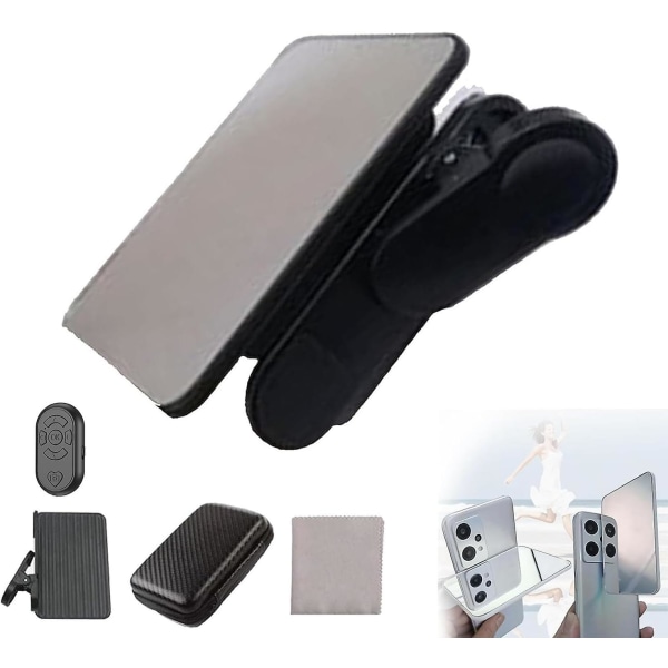 Smartphone Camera Mirror Reflection Clip Kit, Mobiltelefon Reflection Camera Clip Selfie Reflector, Mobile Phone Shooting Supplies Black - with remote