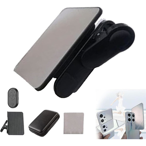 Smartphone Camera Mirror Reflection Clip Kit, Mobiltelefon Reflection Camera Clip Selfie Reflector, Mobile Phone Shooting Supplies Black - with remote