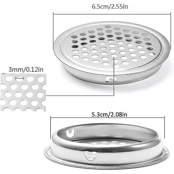 20 stycken Runt rostfritt stål Ventilationsgaller Cover - Cirkeldesign för skåp Skåp frånluftsventilation i kitc null none