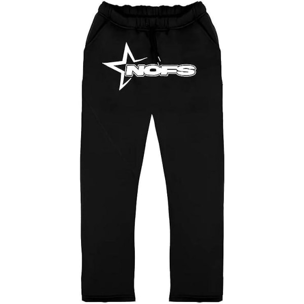 Nofs Streetwear träningsoveraller för män , Letters Printless Hoodies And Sweatpants Y2k Herr, Hip Hop Byxor Black XL