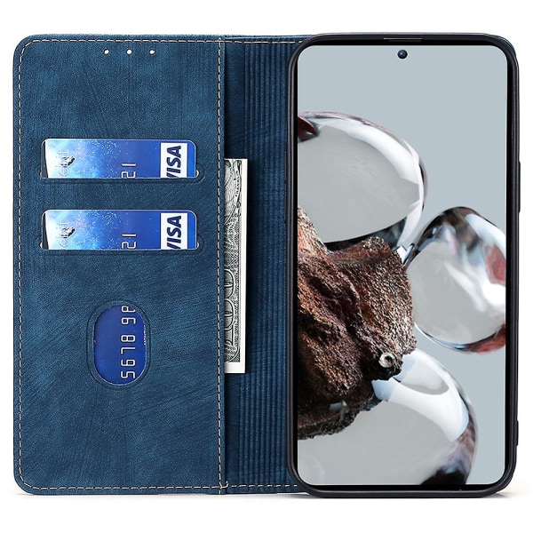Texturerat cover för Xiaomi Redmi Note 12 Turbo / Poco F5 5g Rfid blockerande plånbok Magnetisk läder Flip Stand Case Blue