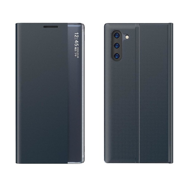 För Galaxy Note 10 Plus sidoskärm Magnetisk horisontell vändbar texturduk + PC- case med & för Galaxy Note 10 Plus Dark Blue