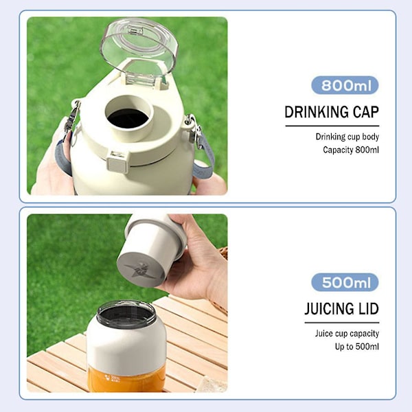 Bärbar juicekopp för dubbla användningsområden med två lock USB laddningsmixer blender för utomhusbruk White