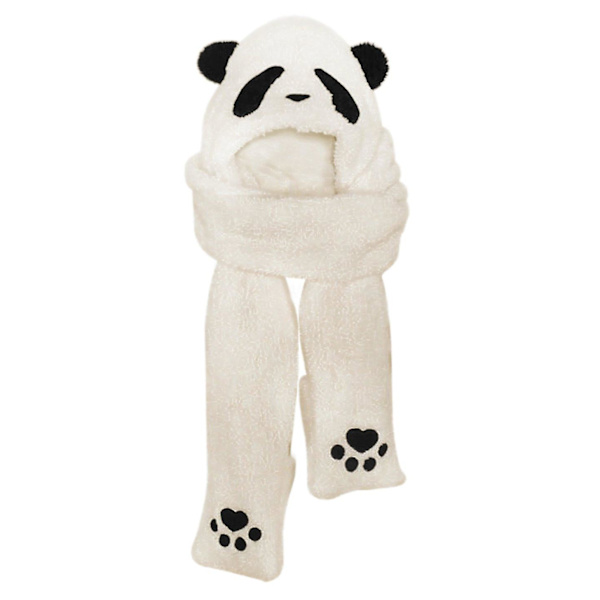Kvinnor Flickor Söt Panda djur Vinterhattar 3 i 1 varm plysch luvtröja Cap Tasshandskar Vante Scarf Set