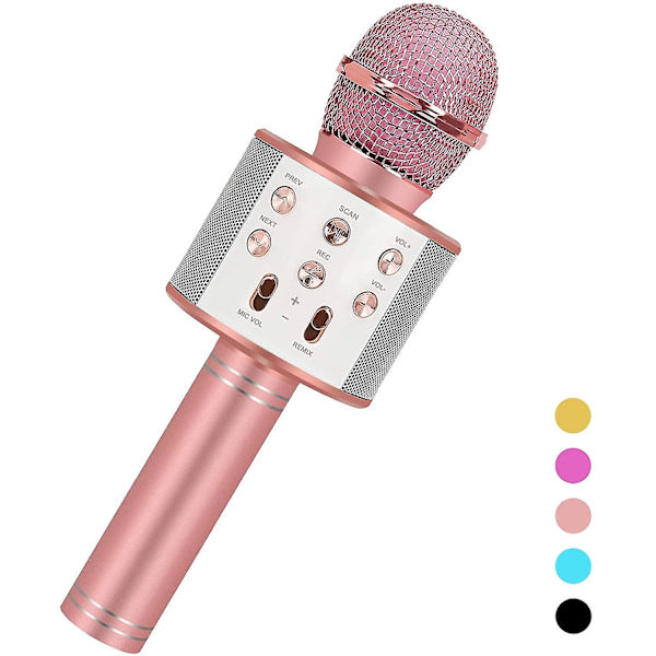 Födelsedagspresent för 6-15 år gammal, trådlös bluetooth karaokemikrofon Rose Gold