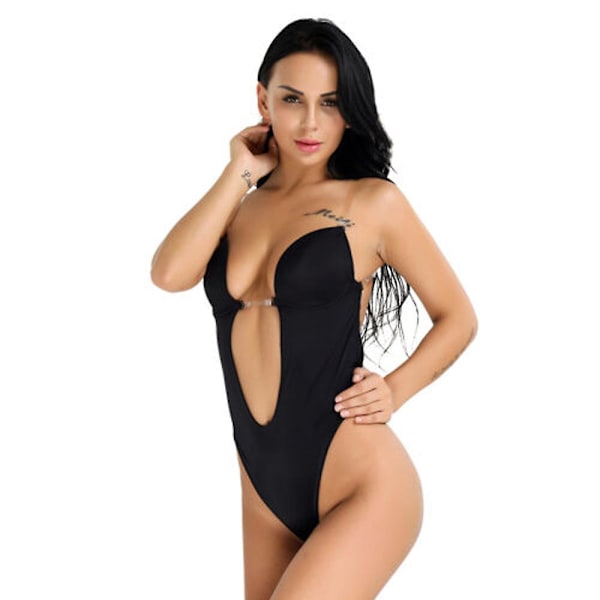 Kvinnor Body Shaper Rygglös bröllopsbody Plunge-bh Bröllopsformkläder underkläder Black XL