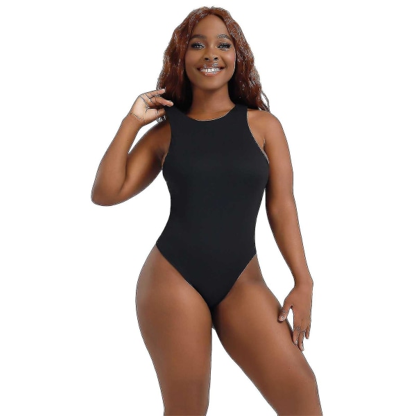 Ny 2023 bodysuit för kvinnor simkläder ärmlösa jumpsuit toppar enfärgad storlek S-2xl Black L