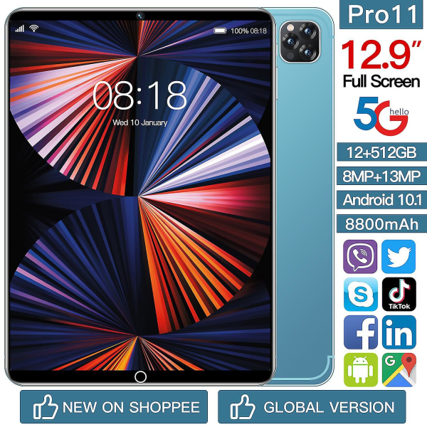 Pro11 12gbram + 512gbrom 12,9 tum Android OS 12.0 Blue