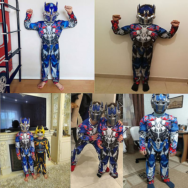 Barn Optimus Prime Costume Superhjälte Transformers Jumpsuit Suit Halloween Rollspel Muskeldräkt Pojkar Anime Mask Present L(10-12Y)