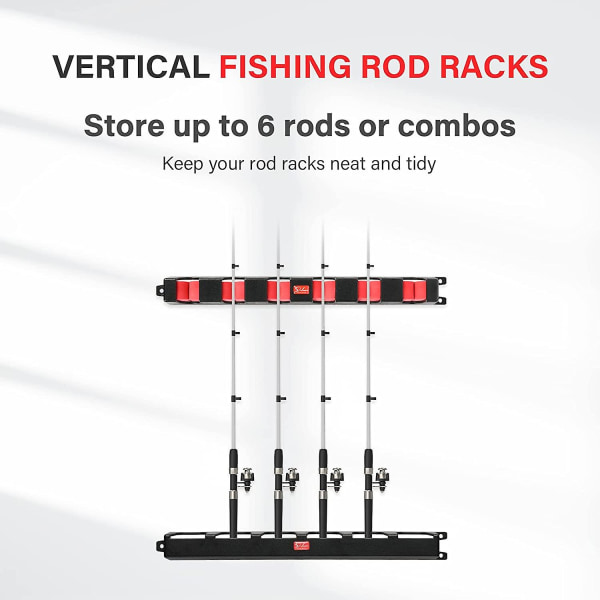 Fiskspöhållare, vertikal horisontell 6-spönshållare Bra fiskespöhållare för garage-1 par Vertical 6 Rod Rack 1 Pair Red