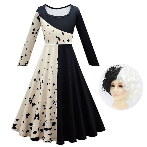 Cruella De Vil Barn Flickor Cosplay Kostym Evil Madame Fancy Dress Up Party Performance Outfit 5-6 Years Apricot