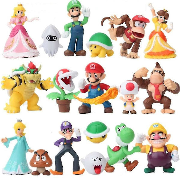 Super Mario Green Treasure Svamp Persika Prinsessan Luigi Donkey Kong Set Anime Actionfigurer Dockor Modellleksaker För Barn Present null none