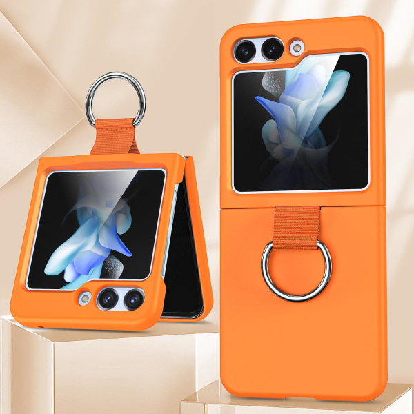Slim Case Kompatibel Samsung Galaxy Z Flip 5 Med Ring Hållare Klar Hard Pc Back Z Flip 5 Cover Orange