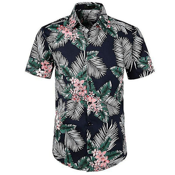Män Hawaii Beach Shirt Holiday Aloha Summer Casual Kortärmad Button Up Shirts Toppar Navy Floral XL