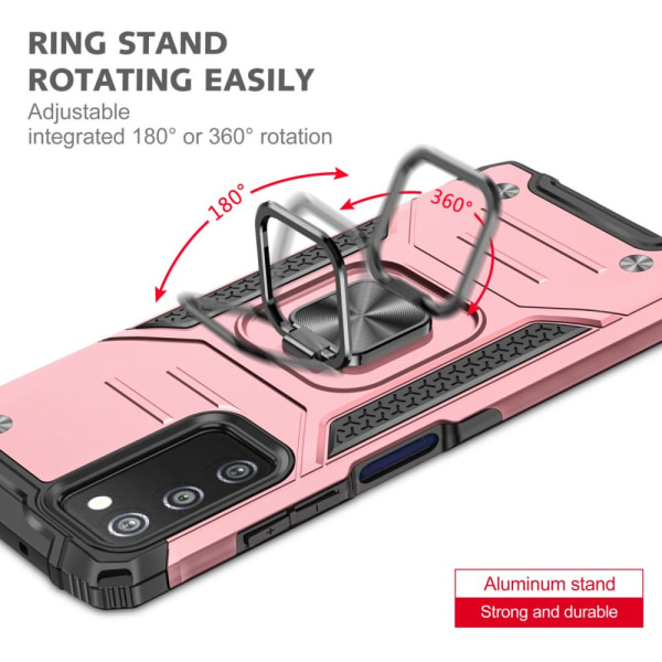 Xhy Samsung Galaxy A03S Case med magnetisk ringhållare Kickstand Militärklass helkropp Dubbellagers fallskydd Robust Hållbar lossnar rosegold