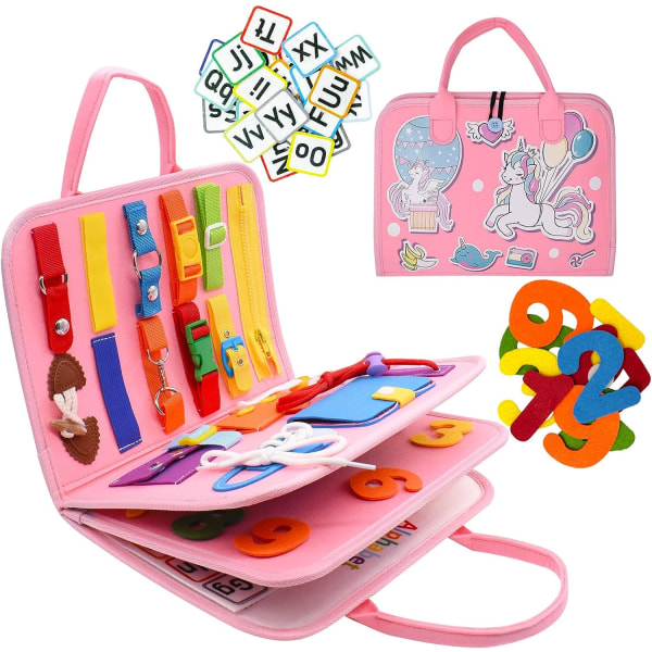 Upptagen tavla för toddler 4 lager, aktivitetstavla Aktivitetstavla Sensorisk tavla, Montessori Toy Baby Girl Pojke för att lära sig grundläggande färdigheter i livet pink