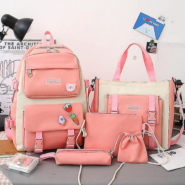 Nya 4 st set Lila färg Barn skolryggsäck Kawaii dam ryggsäck Bokväska Skolväskor för tonåringar flickor Mochila Pink Only-Bag