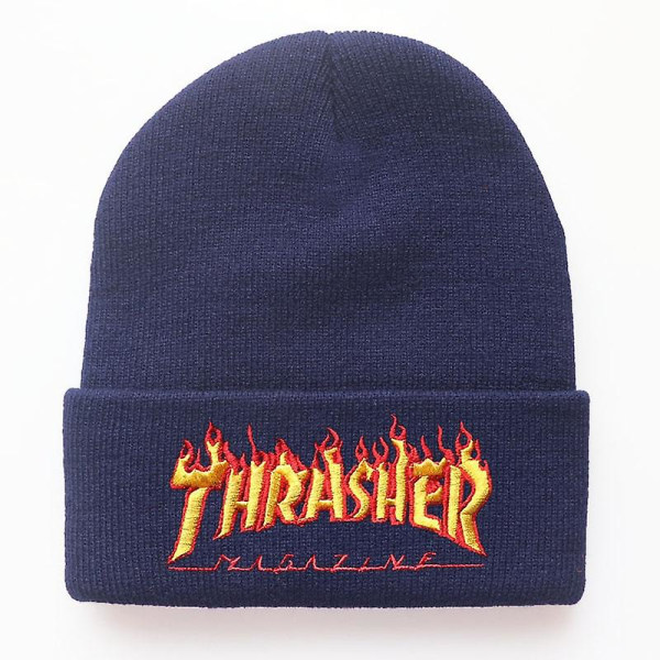 Hatt mössor Mode Flame Thrash Brev Broderi Stickad mössa Män och kvinnor Vintermössa Ull Mössa Kall mössa navy none