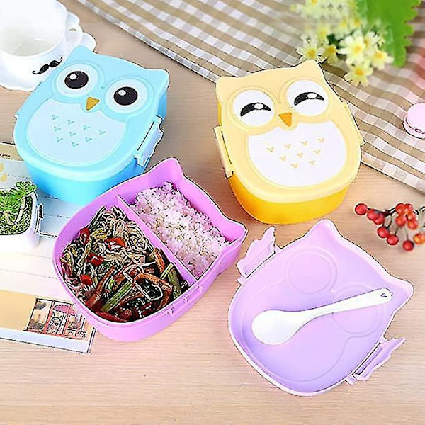 Lunchlåda med fack Söt Cartoon Owl School Lunchlåda för barn och vuxna 900ml Green