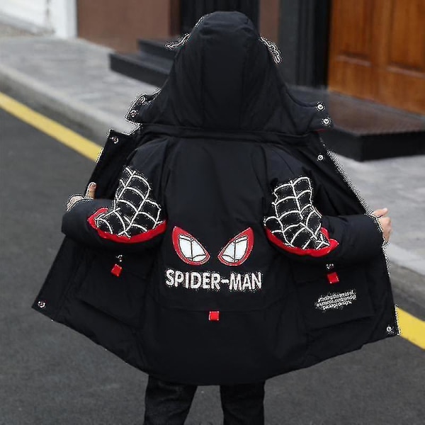Ny vinter 2022 Spider-man huvajacka för barn, varm vinterkappa black 110cm (3-4years)