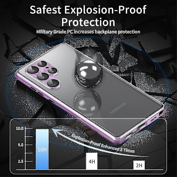 Magnetiskt fodral till Samsung S24 Ultra / S24 Plus / S24 Dubbelsidig härdat glas metall stötfångare med säkerhetslås, trådlös laddare För S24 Plus Blå