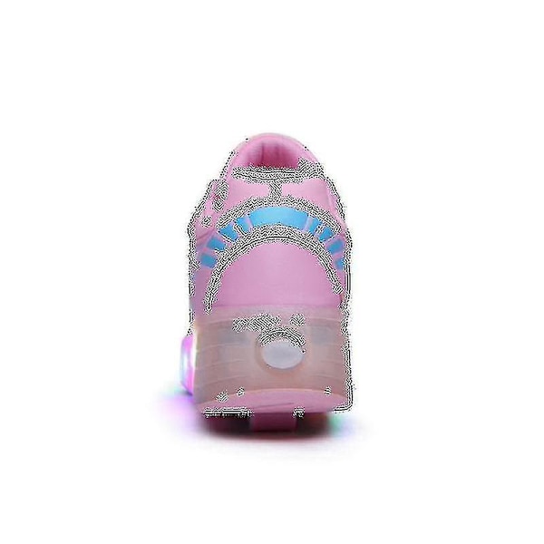 2022 Nya Led Light Up Roller Shoes Double Wheel USB Uppladdningsbara skridskoskor Pink 34
