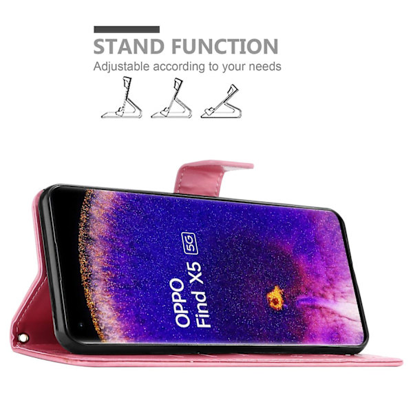 Oppo FIND X5 Cover Case - med blommönster och stativfunktion och kortfack FLORAL ROSA FIND X5