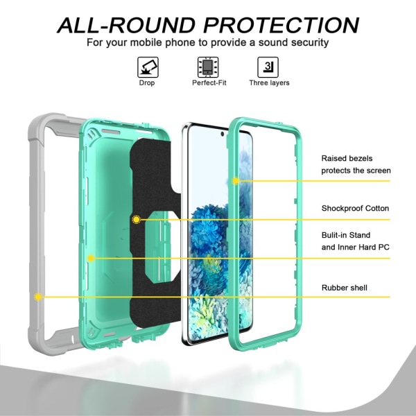 Case för Samsung A12 5G Case, Galaxy A12 Case, Allytech Slim Fit Rugged 3-lagers stötsäkert skydd Hybrid Kickstand Phone case Cover för gray+green
