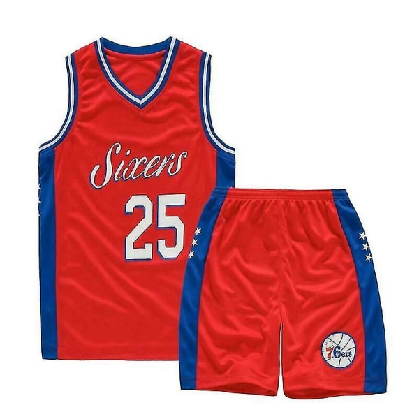Kids Unisex Basket Training Suit Kits Väst Skjorta + Shorts Sets_s 25 Red 76ers XS(110CM-120CM)