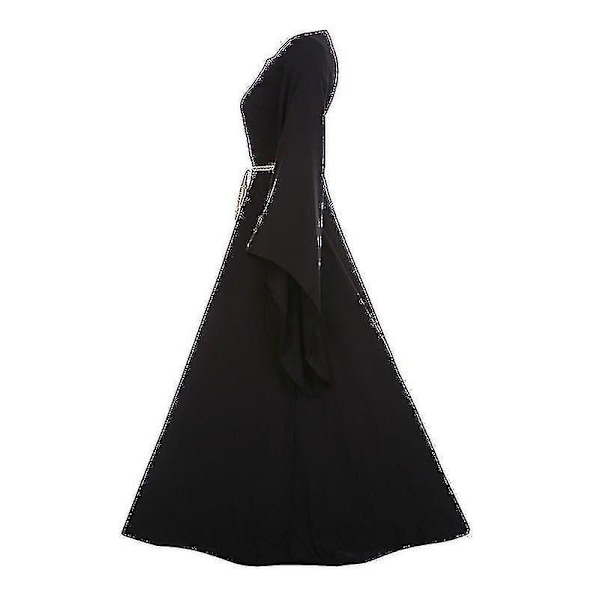 Kvinnor Halloween Renaissance Medeltida Maxiklänning Gotisk Cosplay Kostym Black 2XL