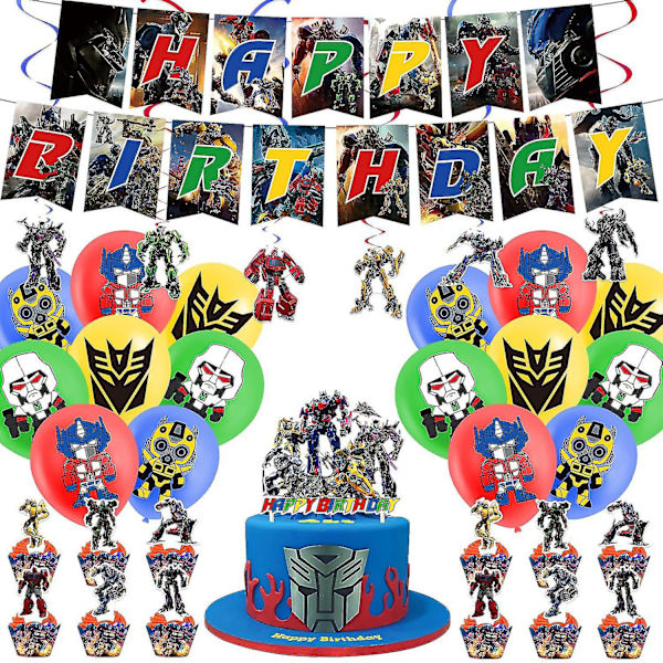 Transformers tema Födelsedagsfest dekorationer transformatorer Dragflikar Tårta Insatser Ballonger Spiralberlocker Set B