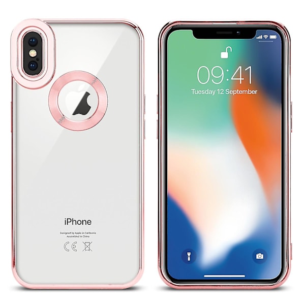 Apple iPhone X / XS Hülle Handy Cover TPU- case - Chrome Look med Kameraskydd Transparent - Pink iPhone X / XS