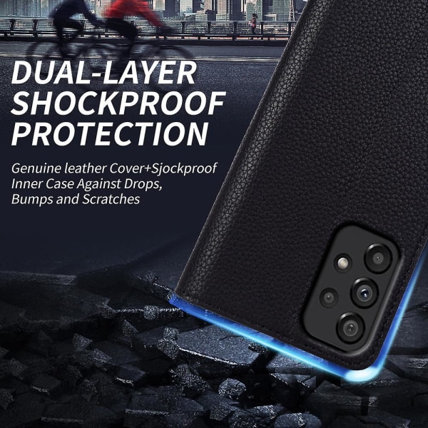 Cover i äkta nötskinn till Samsung Galaxy A53 5g Litchi Texture Stand Phone case Black