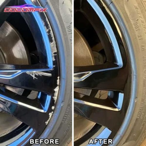 cocomfix Fälgreparationssats, Black Rim Touch Up Paint Kit, Reparationssats för fälgar. SNABB &amp; LÄTT för kantstensutslag, repor och större No.01Gloss Black