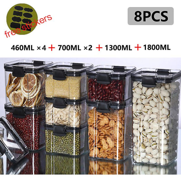 Matförvaring Köksbehållare Plastboxburkar för bulkspannmål Köksarrangörer för skafferi Organizer med lock Hem C D-7PCS