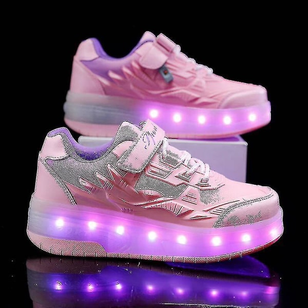 Childrens Sneakers Dubbelhjulsskor Led Light Skor Q7-yky Pink 28