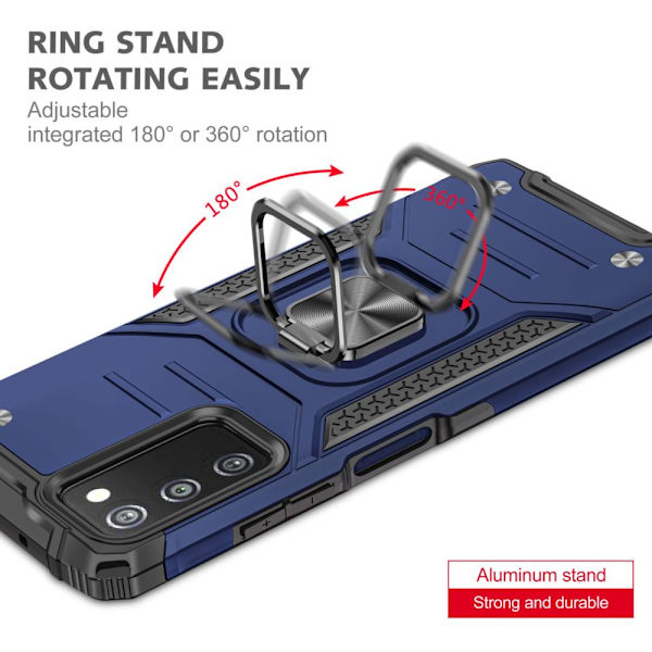 Xhy Samsung Galaxy A03S Case med magnetisk ringhållare Kickstand Militärklass helkropp Dubbellagers fallskydd Robust Hållbar lossnar blue