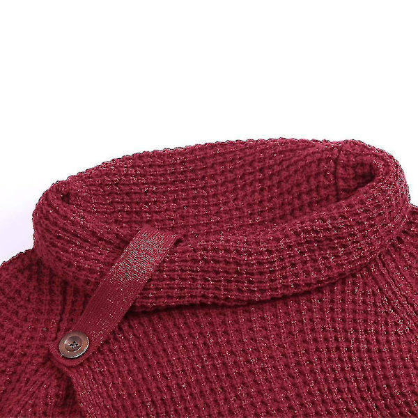 Vinter Lös Turtleneck Tröja Långärmad Knapp Casual Pullover För Kvinnor Red M