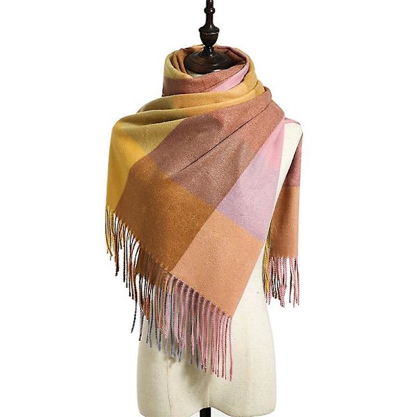 Damscarf Randig Rutig sjal Elegant damstil höst- och vinterscarf-gul