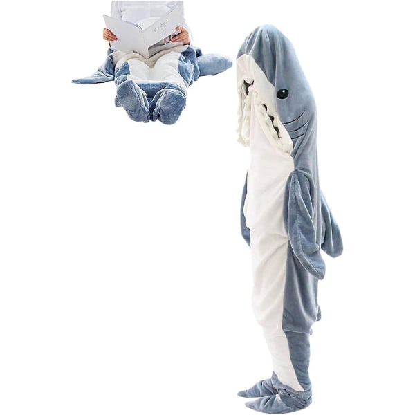 Shark Blanket Hoodie Shark Filt Super Mjuk Mysig Flanell Hoodie Shark Sovsäck Söt Shark Onesie Filt Shark Tail Bärbar Fleece Th S