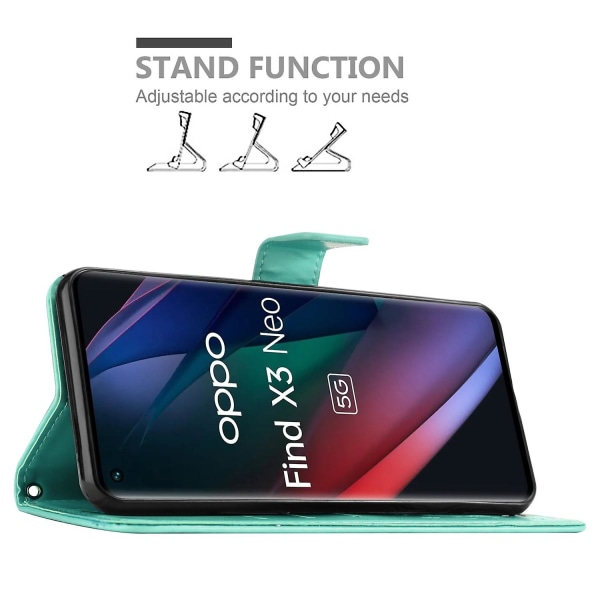 Oppo FIND X3 NEO Cover Case Case - med blommönster och stativfunktion och kortplats FLORAL TURQUOISE FIND X3 NEO