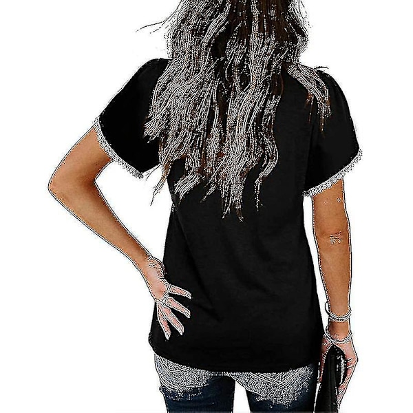 2023 kortärmad t-shirt för kvinnor Casual lös rund halsad topp Mode som andas sommarkläder Nytt Black M