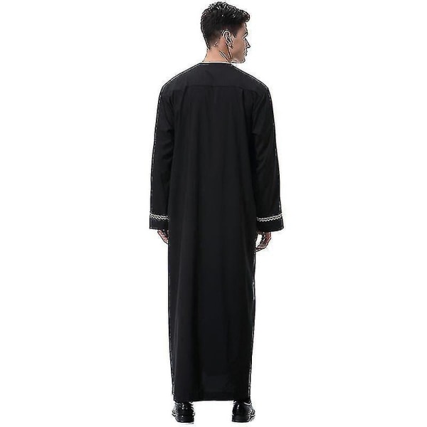 Herr Mu Saudi Robe Kaftan Dubai Tunika Long Top Blus Thobe Kläder A black 3XL