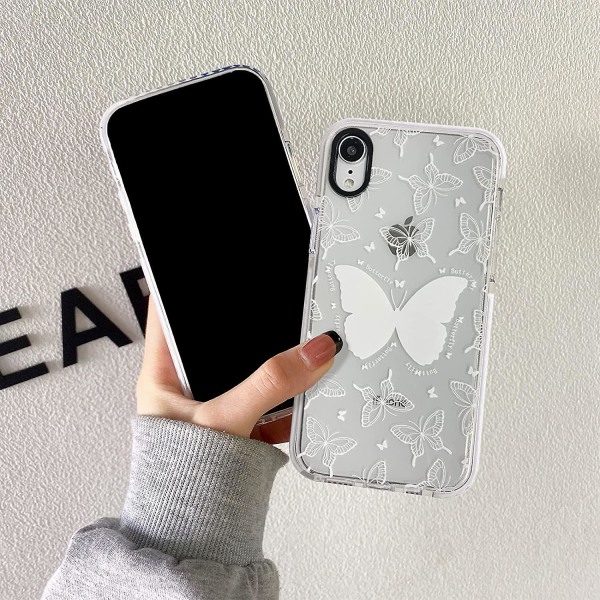 Kompatibel med Iphone Xr- case Klar Söt Vit Fjärilsmönster Design För Kvinnor Flickor Estetisk Romantisk Mjuk Slim TPU Stötsäker Protevt null none